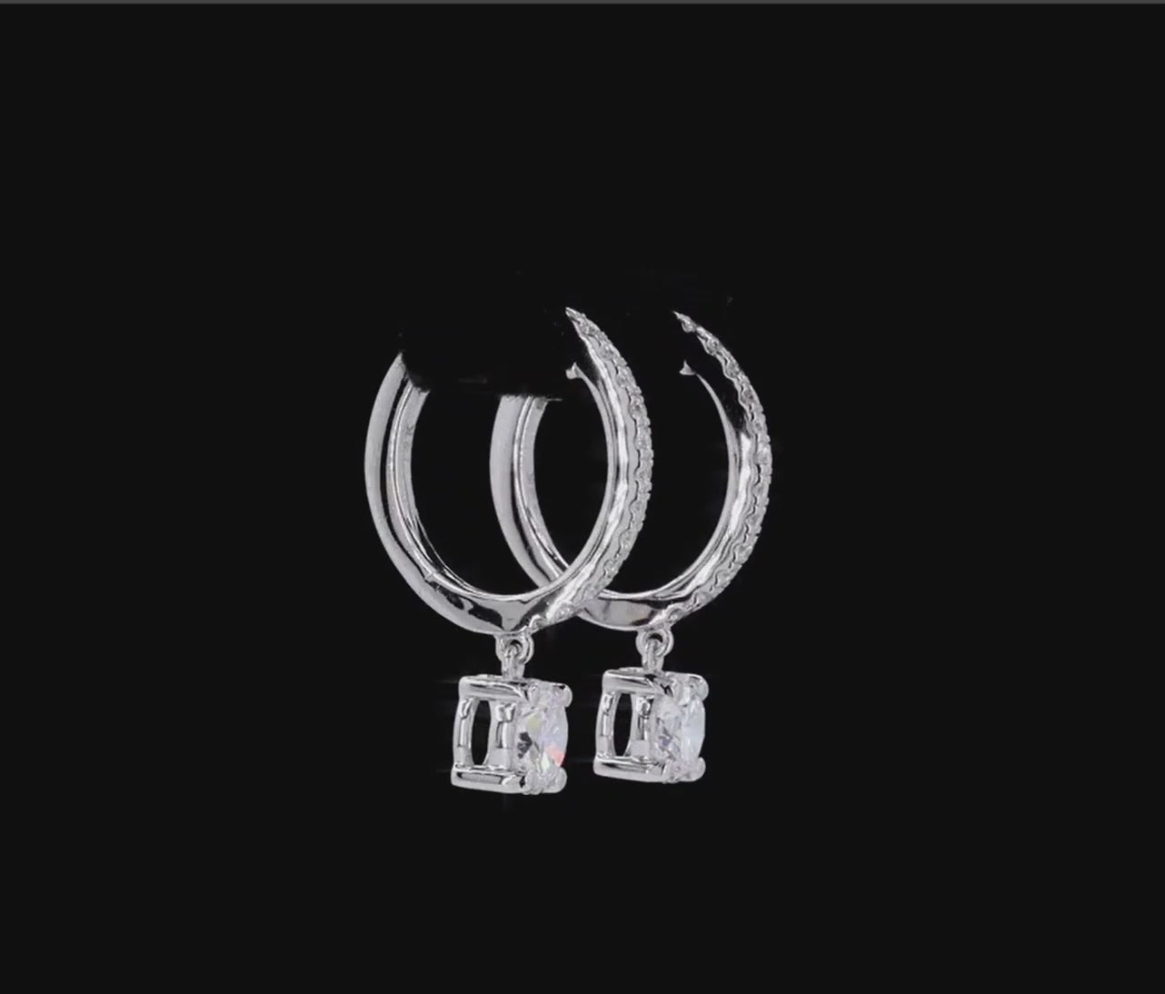 1.3CT PAVE HOOP EARRINGS WITH ROUND SOLITAIRE DIAMOND DROPS