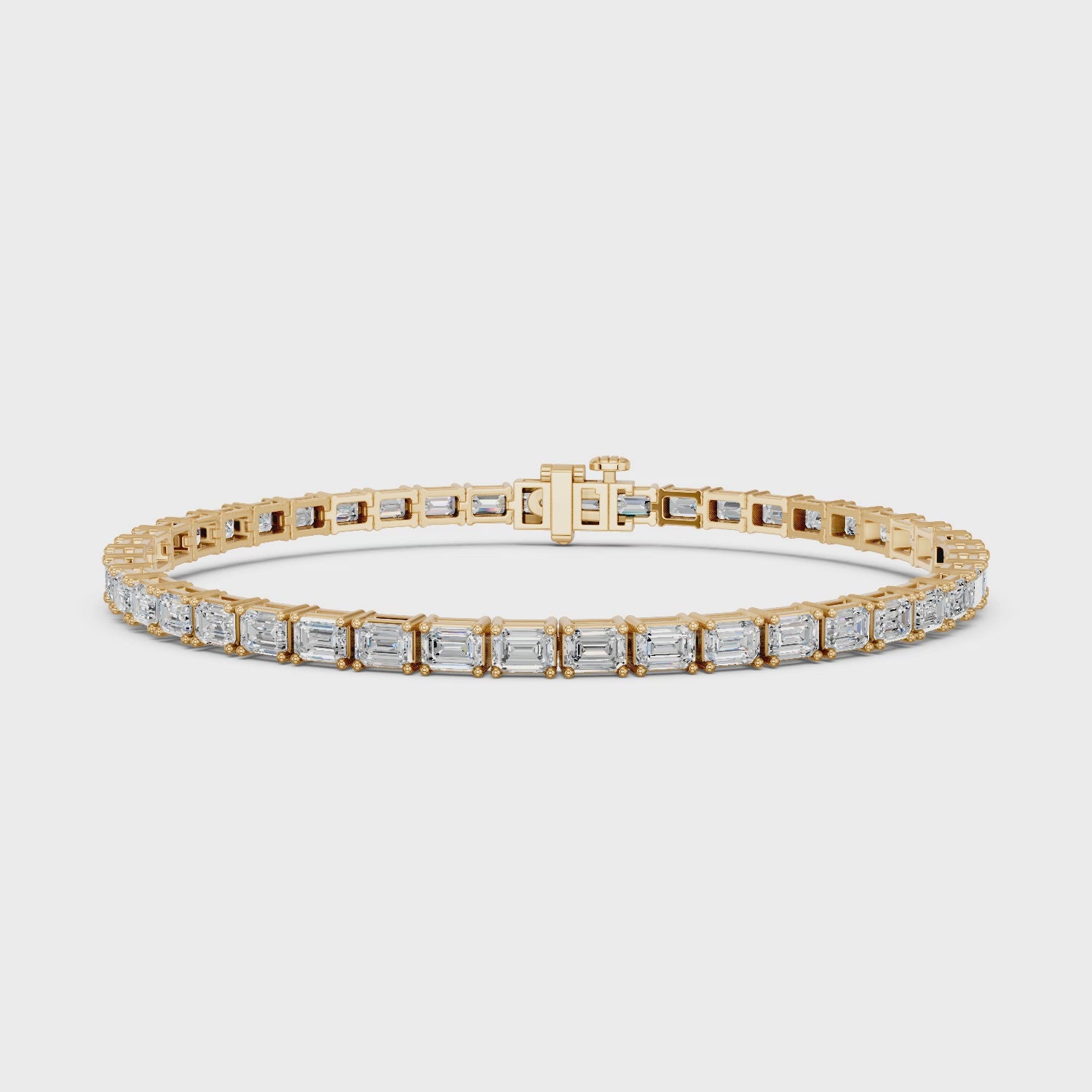 Emerald Cut Lab Diamond E-W Tennis Bracelet in 14K Yellow Gold – video
