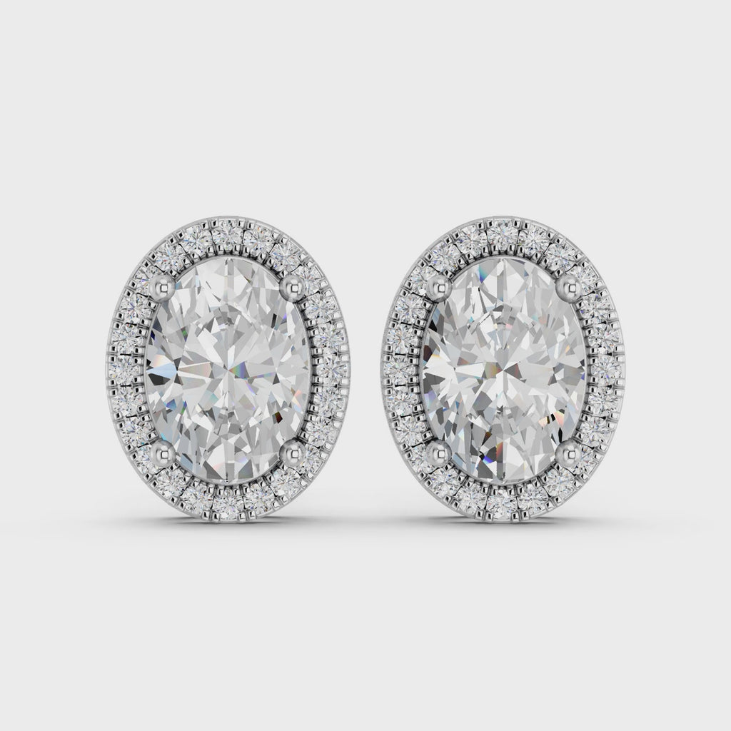 Oval Lab Diamond Halo Stud in 14K White Gold – video