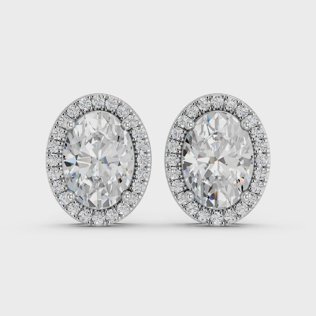 Oval Lab Diamond Halo Stud in 14K White Gold – video