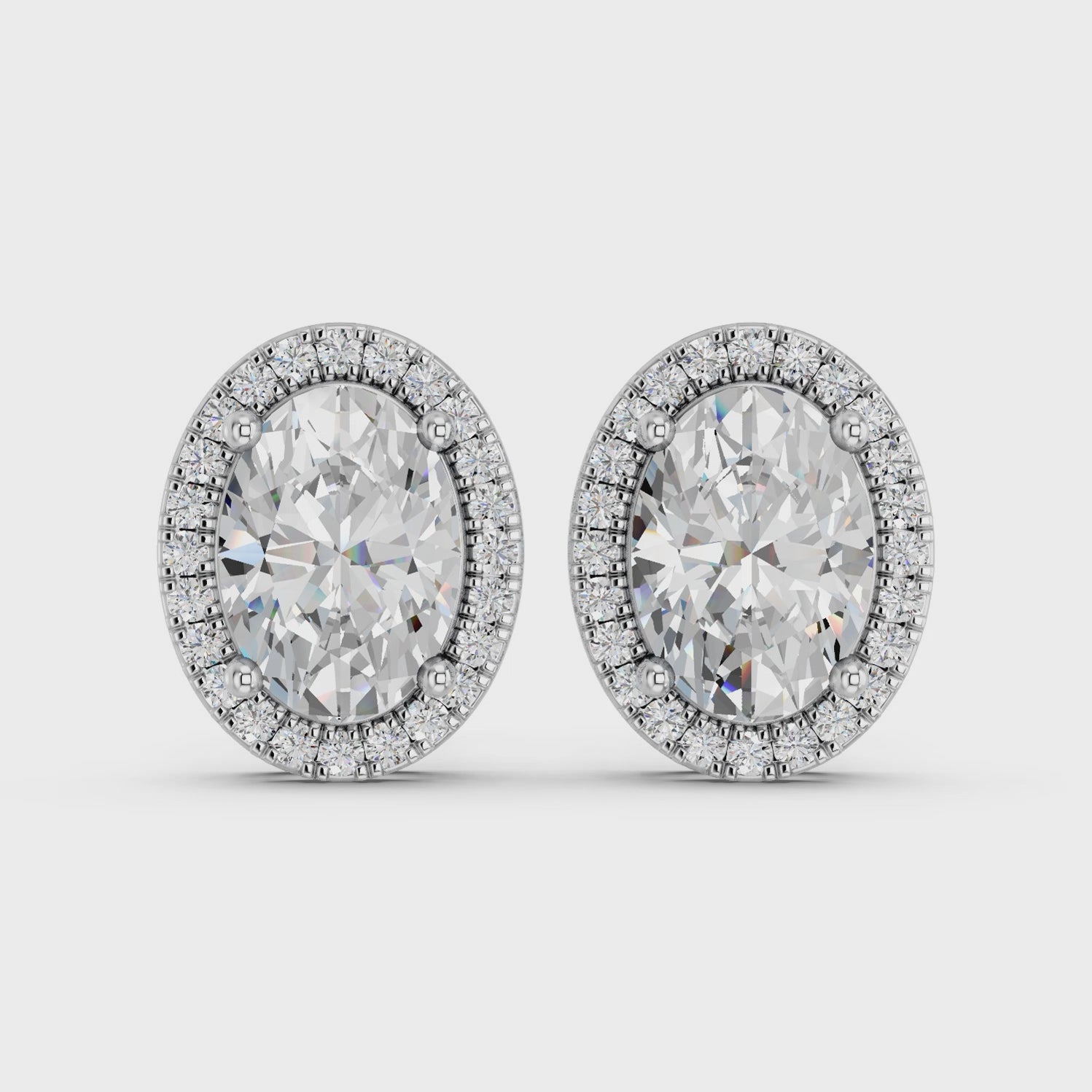 Oval Lab Diamond Halo Stud in 14K White Gold – video
