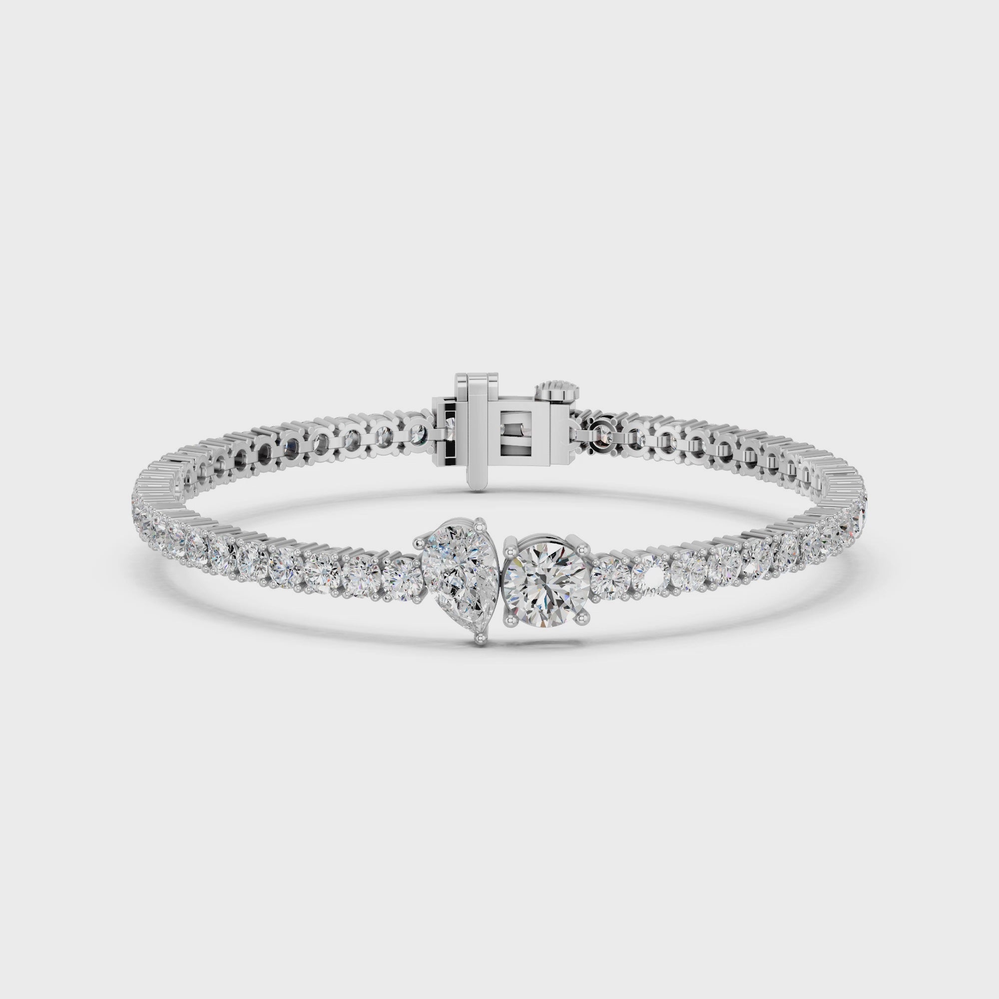 Pear And Round Center Stone Lab Diamond Tennis Bracelet in 14K White Gold – video