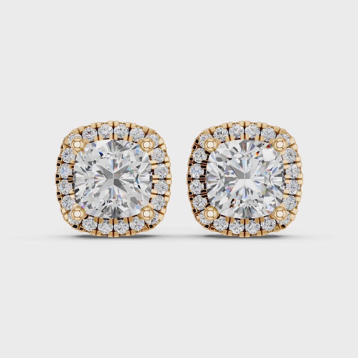 Cushion Lab Diamond Halo Stud in 14K Yellow Gold – video