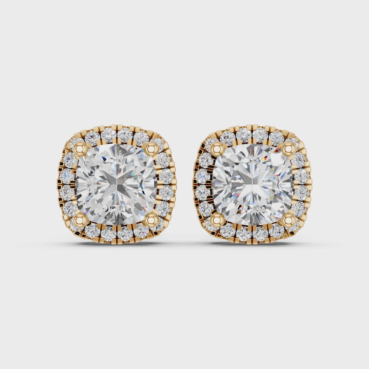 Cushion Lab Diamond Halo Stud in 14K Yellow Gold – video