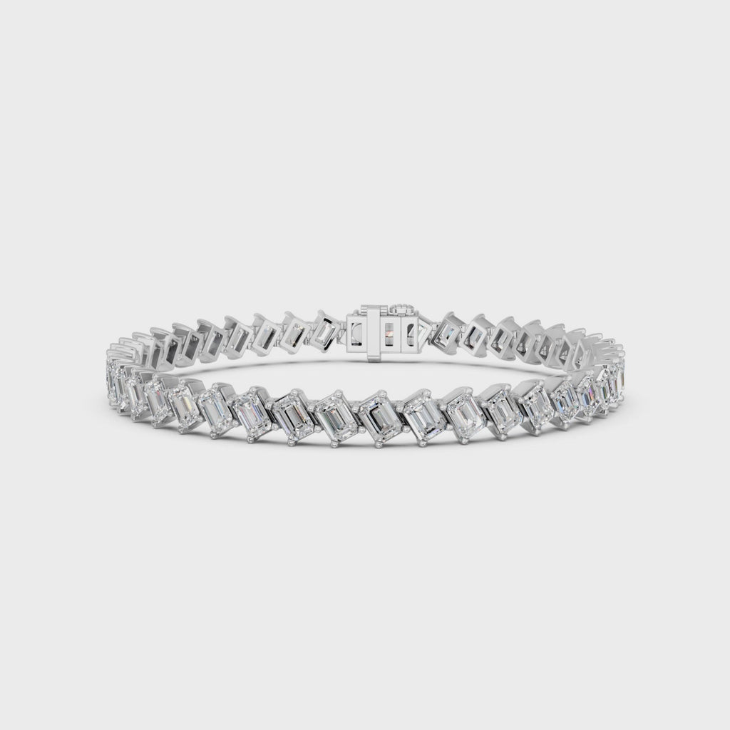 Angled Emerald Cut Lab Diamond Tennis Bracelet in 14K White Gold – video