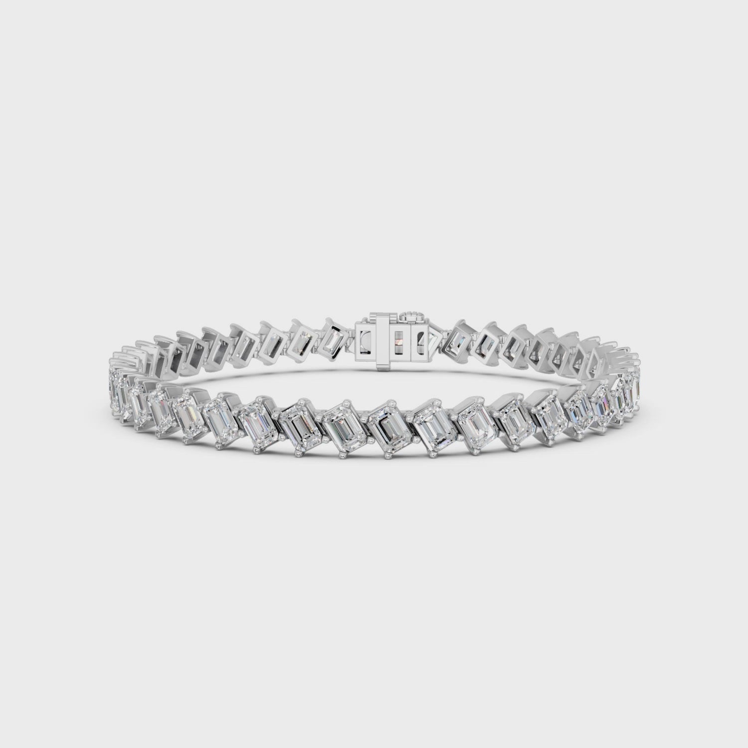 Angled Emerald Cut Lab Diamond Tennis Bracelet in 14K White Gold – video