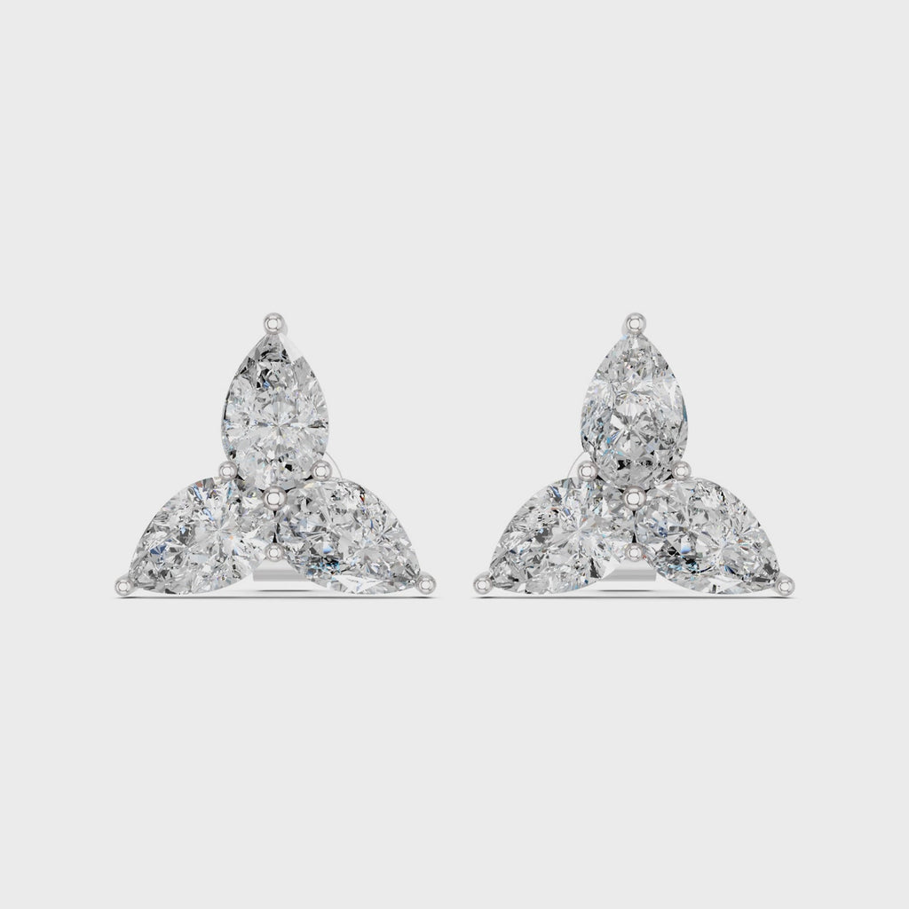 Pear Lab Diamond 3 Stone Stud in 14K White Gold – video