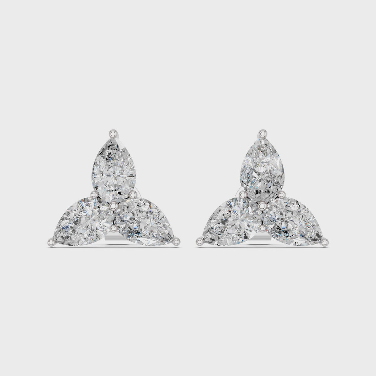 Pear Lab Diamond 3 Stone Stud in 14K White Gold – video