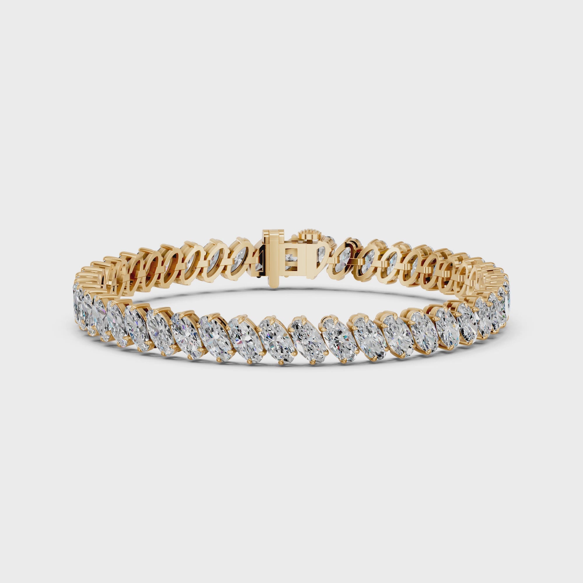 Angled Moval Lab Diamond Tennis Bracelet in 14K Yellow Gold – video