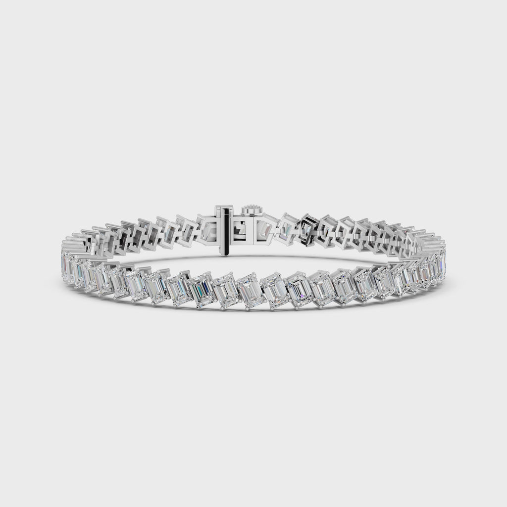 Angled Emerald Cut Lab Diamond Tennis Bracelet in 14K White Gold – video