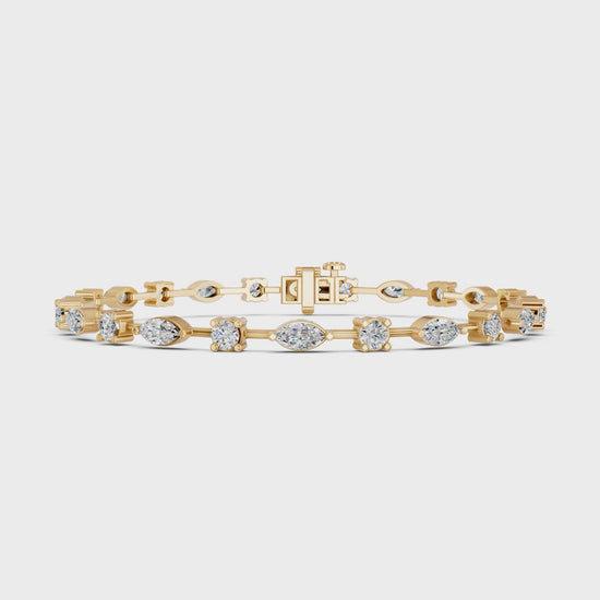 Multi Shape Lab Diamond Stationed Line Bracelet in 14K Yellow Gold – video