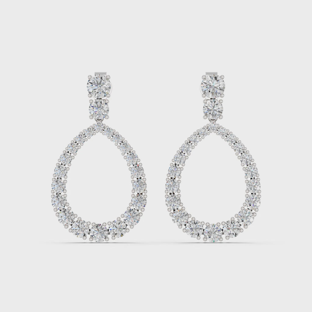Round Lab Diamond Dangle Drop Earring in 14K White Gold – video
