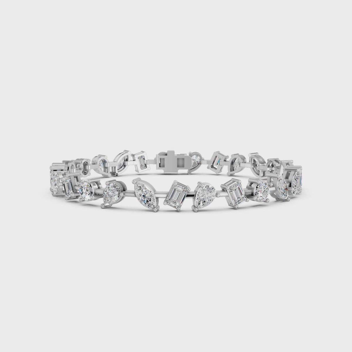 Multi Shape Lab Diamond Zig-Zag Bracelet in 14K White Gold – video
