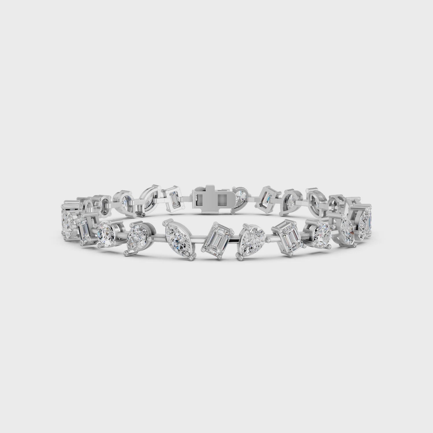 Multi Shape Lab Diamond Zig-Zag Bracelet in 14K White Gold – video