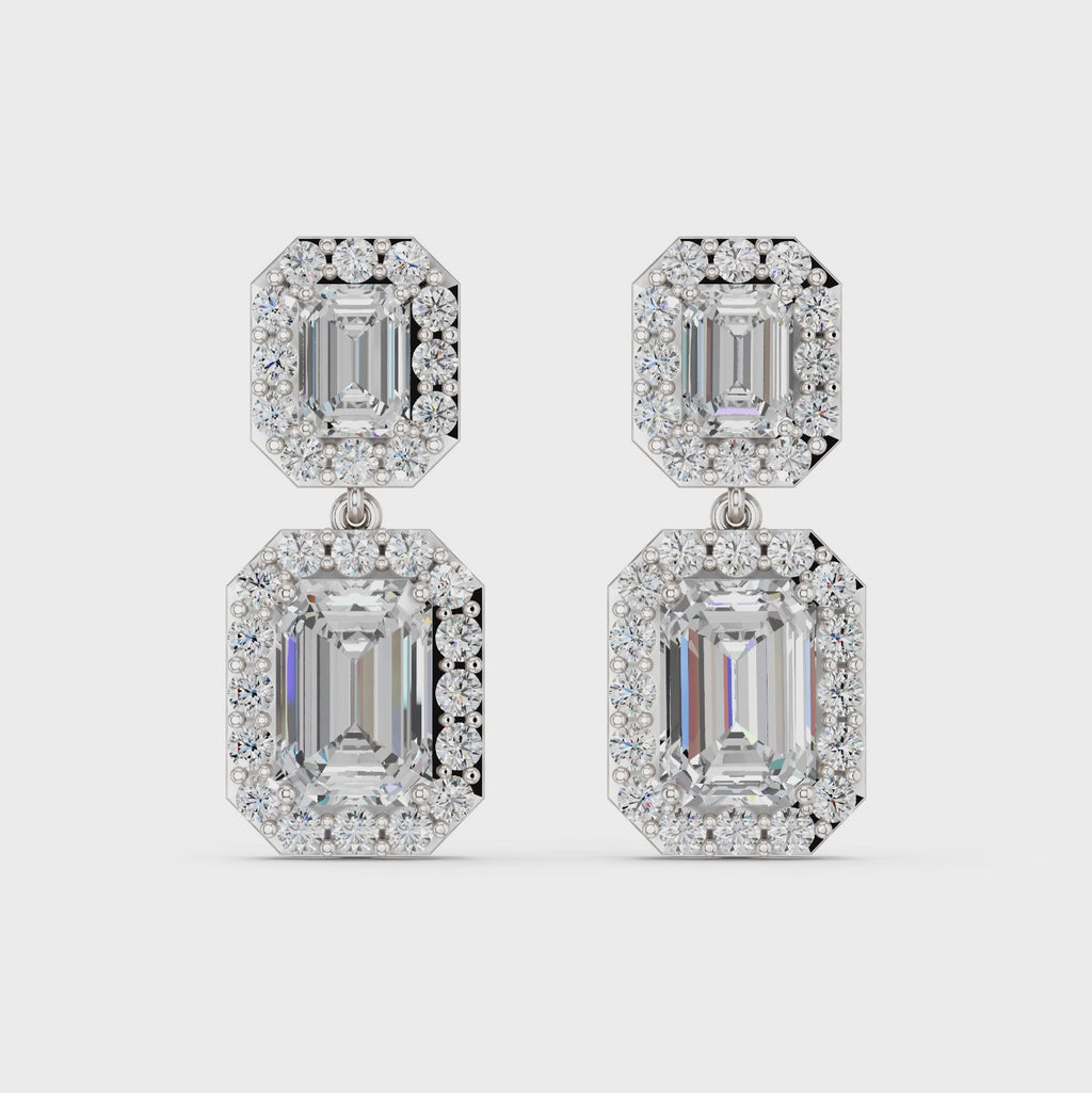Emerald Cut Dangle Drop Earring in 14K White Gold – video