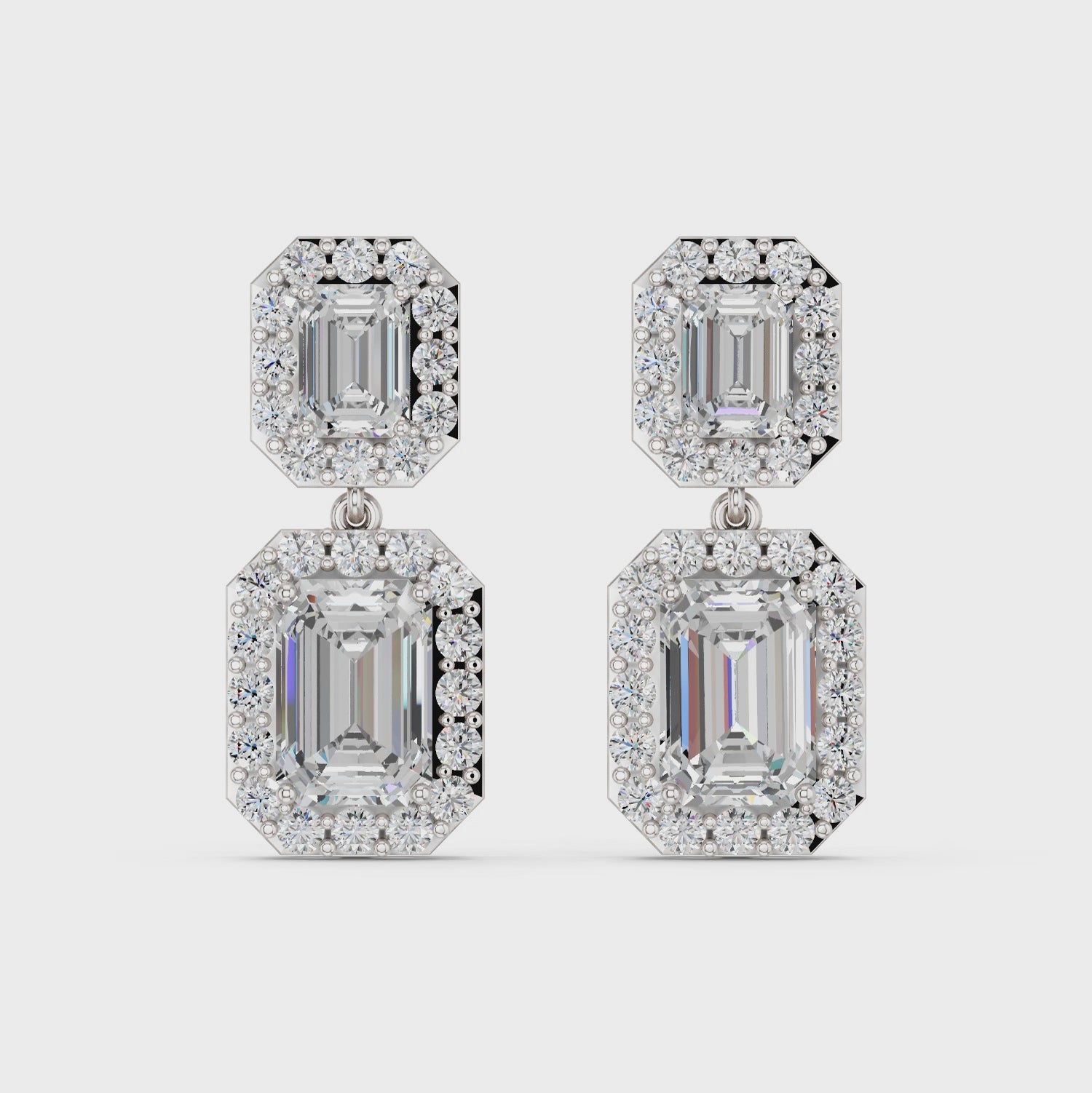 Emerald Cut Dangle Drop Earring in 14K White Gold – video