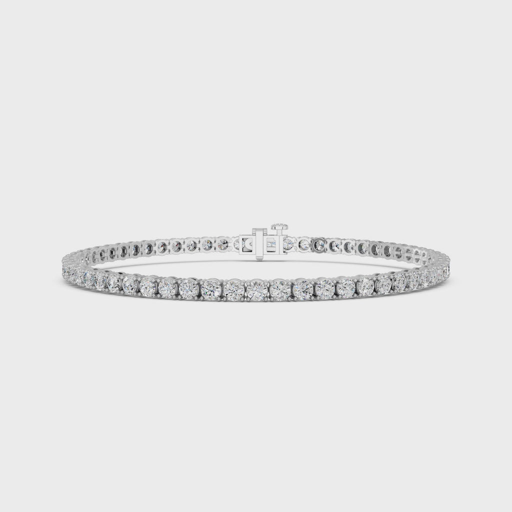Round Lab Diamond 4 Prong Straight Line Tennis Bracelet in 14K White Gold – video