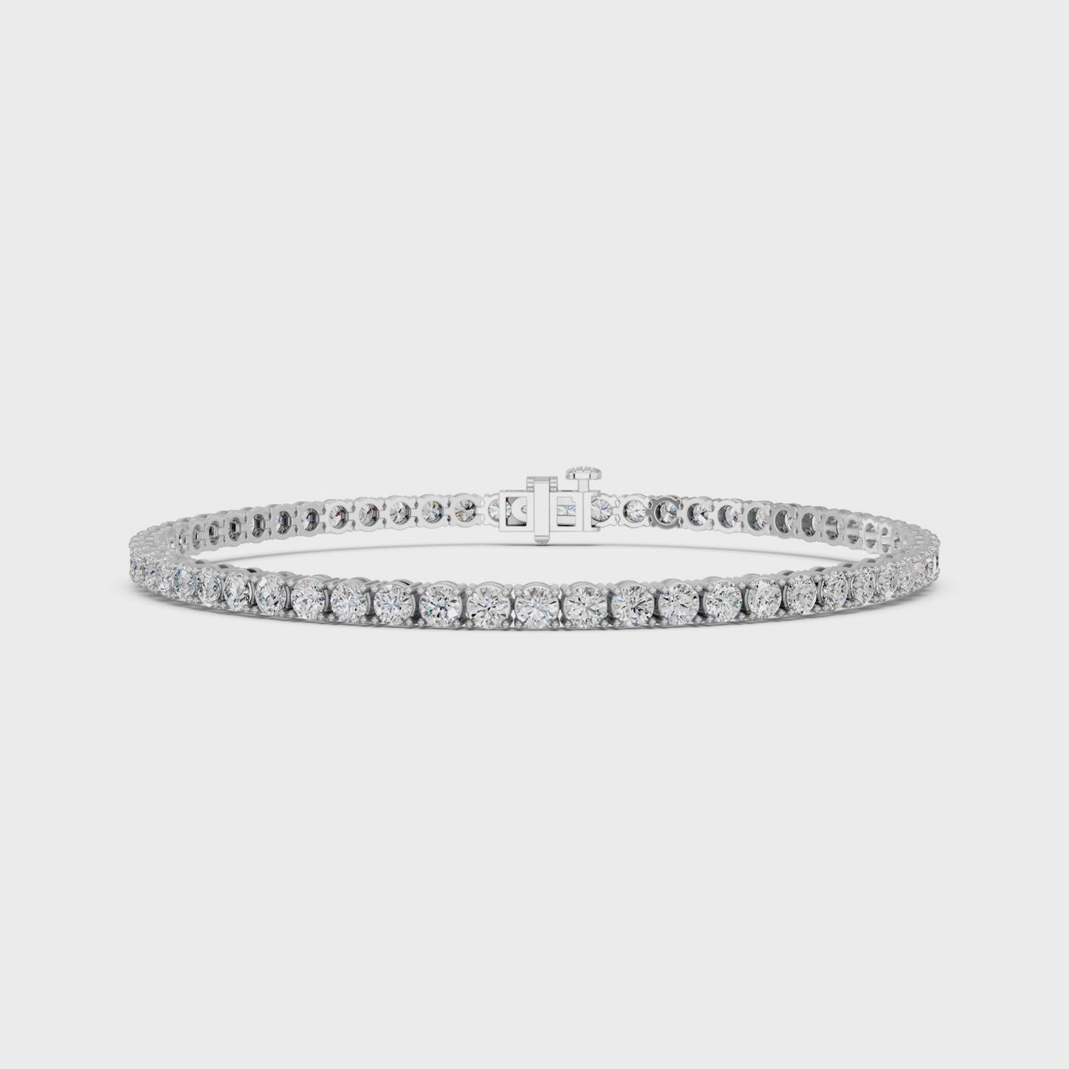 Round Lab Diamond 4 Prong Straight Line Tennis Bracelet in 14K White Gold – video
