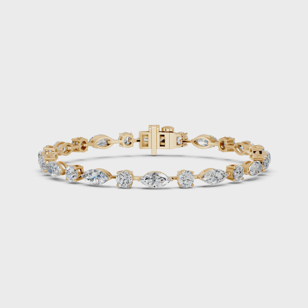 Alternating Marquise And Round Lab Diamond Tennis Bracelet in 14K Yellow Gold – video
