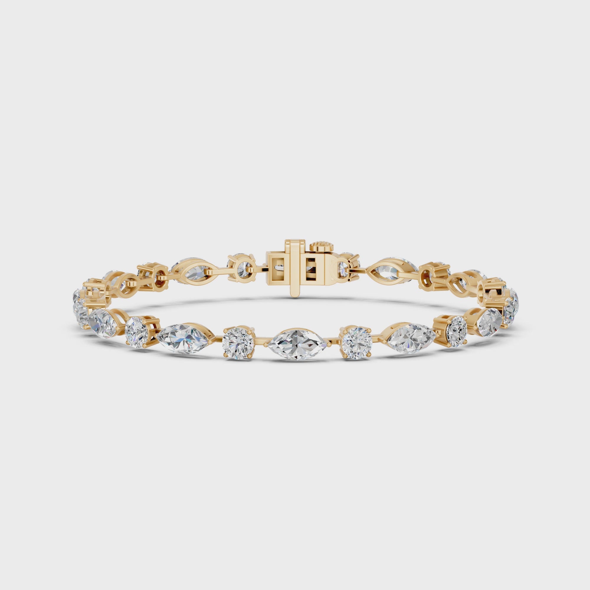 Alternating Marquise And Round Lab Diamond Tennis Bracelet in 14K Yellow Gold – video