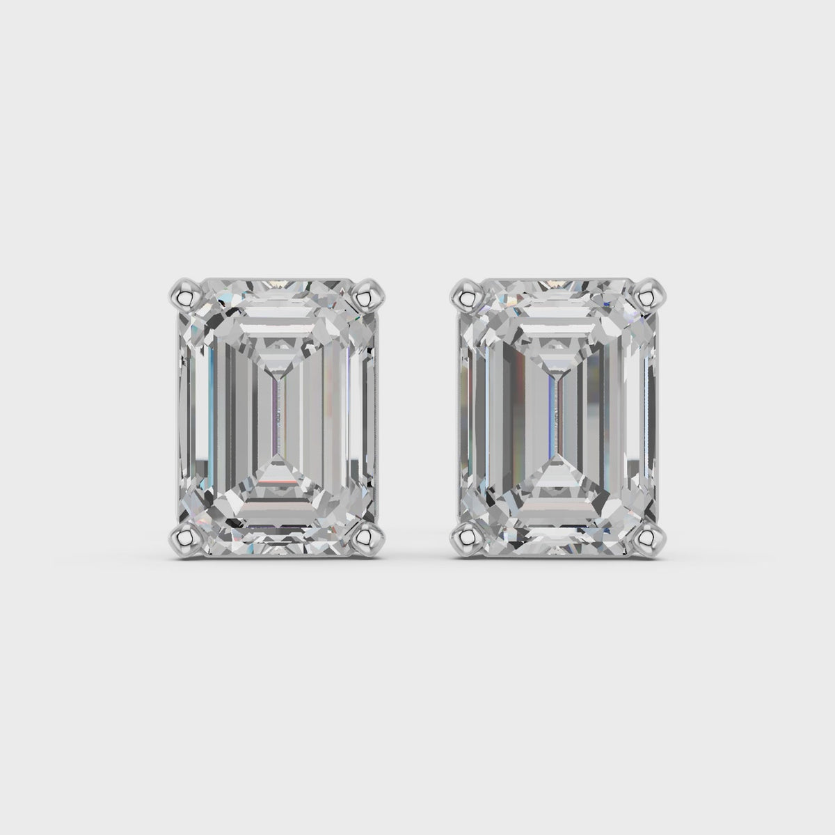 Emerald Cut Lab Diamond Solitaire Stud in 14K White Gold – video