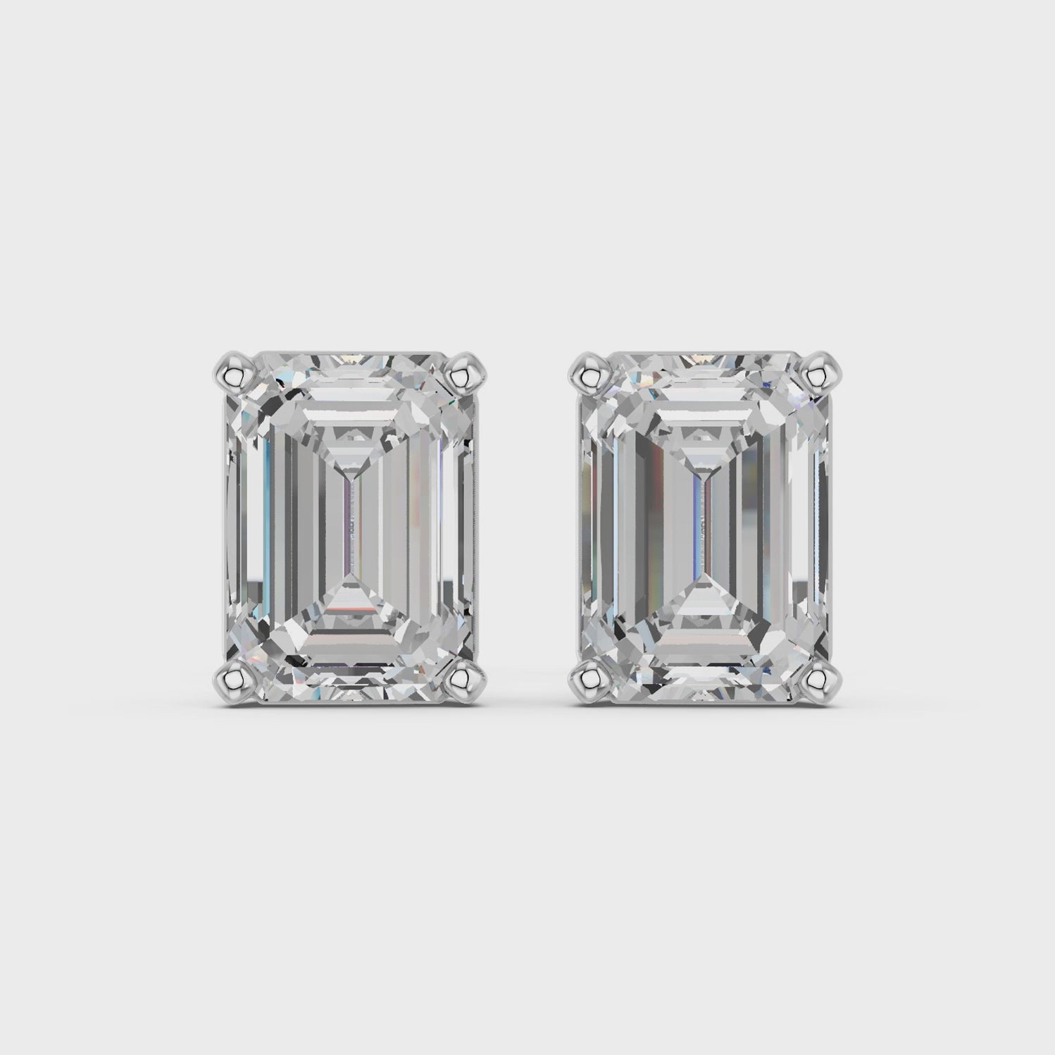 Emerald Cut Lab Diamond Solitaire Stud in 14K White Gold – video