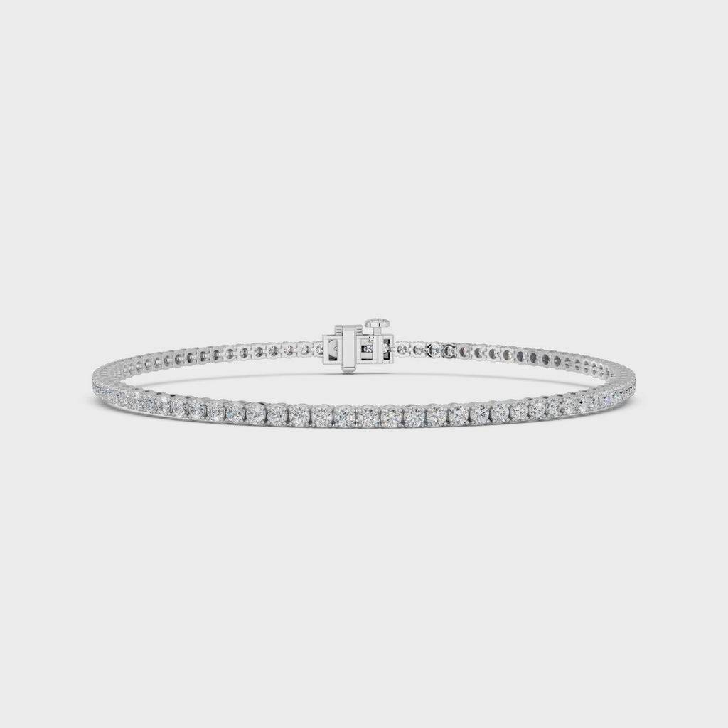 Round Lab Diamond 4 Prong Straight Line Tennis Bracelet in 14K White Gold – video