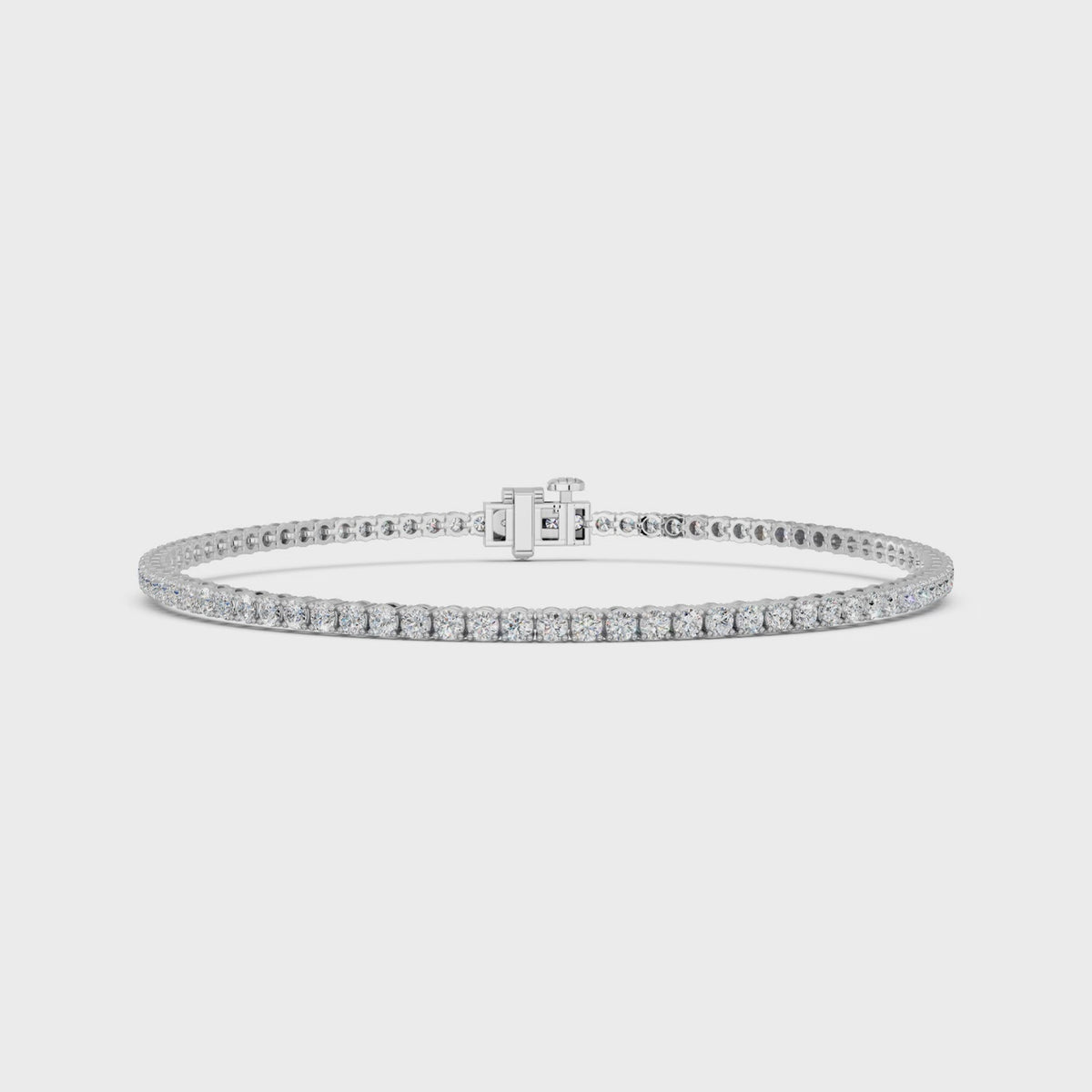 Round Lab Diamond 4 Prong Straight Line Tennis Bracelet in 14K White Gold – video