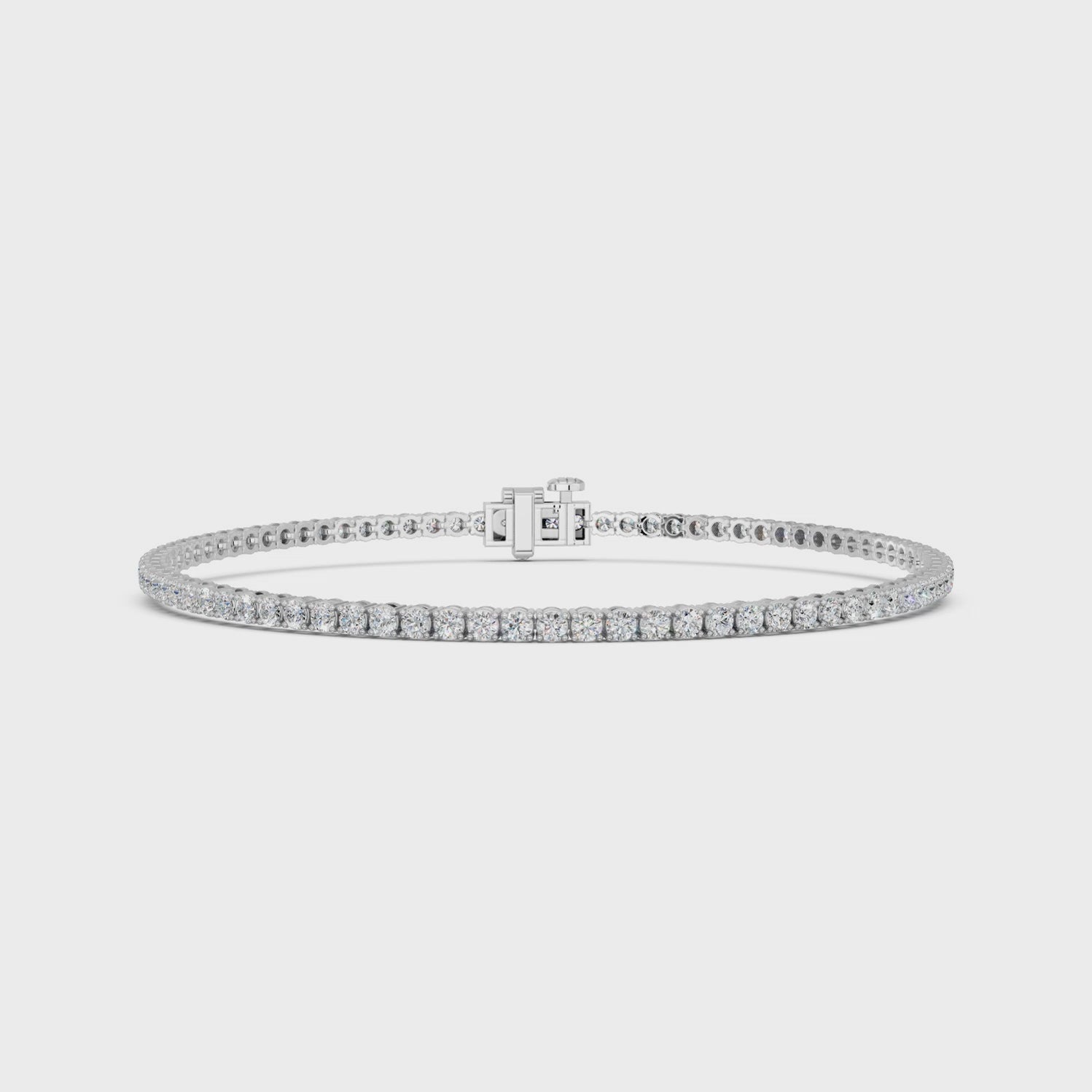 Round Lab Diamond 4 Prong Straight Line Tennis Bracelet in 14K White Gold – video