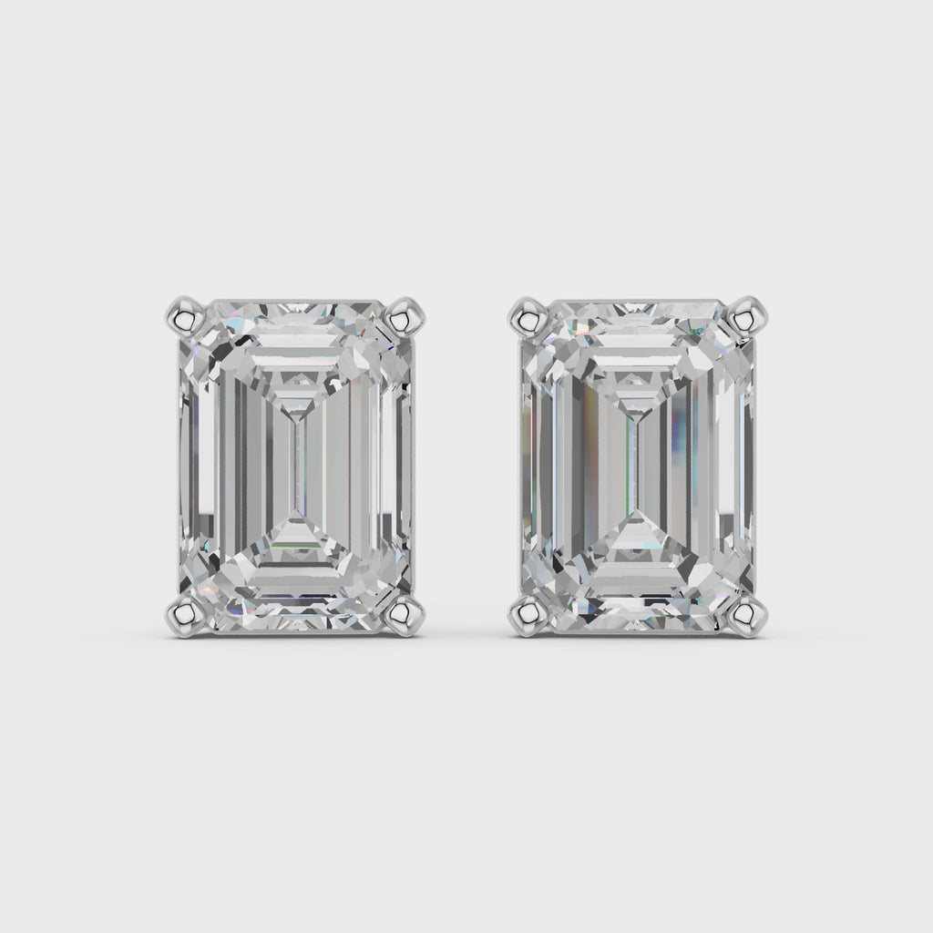 Emerald Cut Lab Diamond Solitaire Stud in 14K White Gold – video