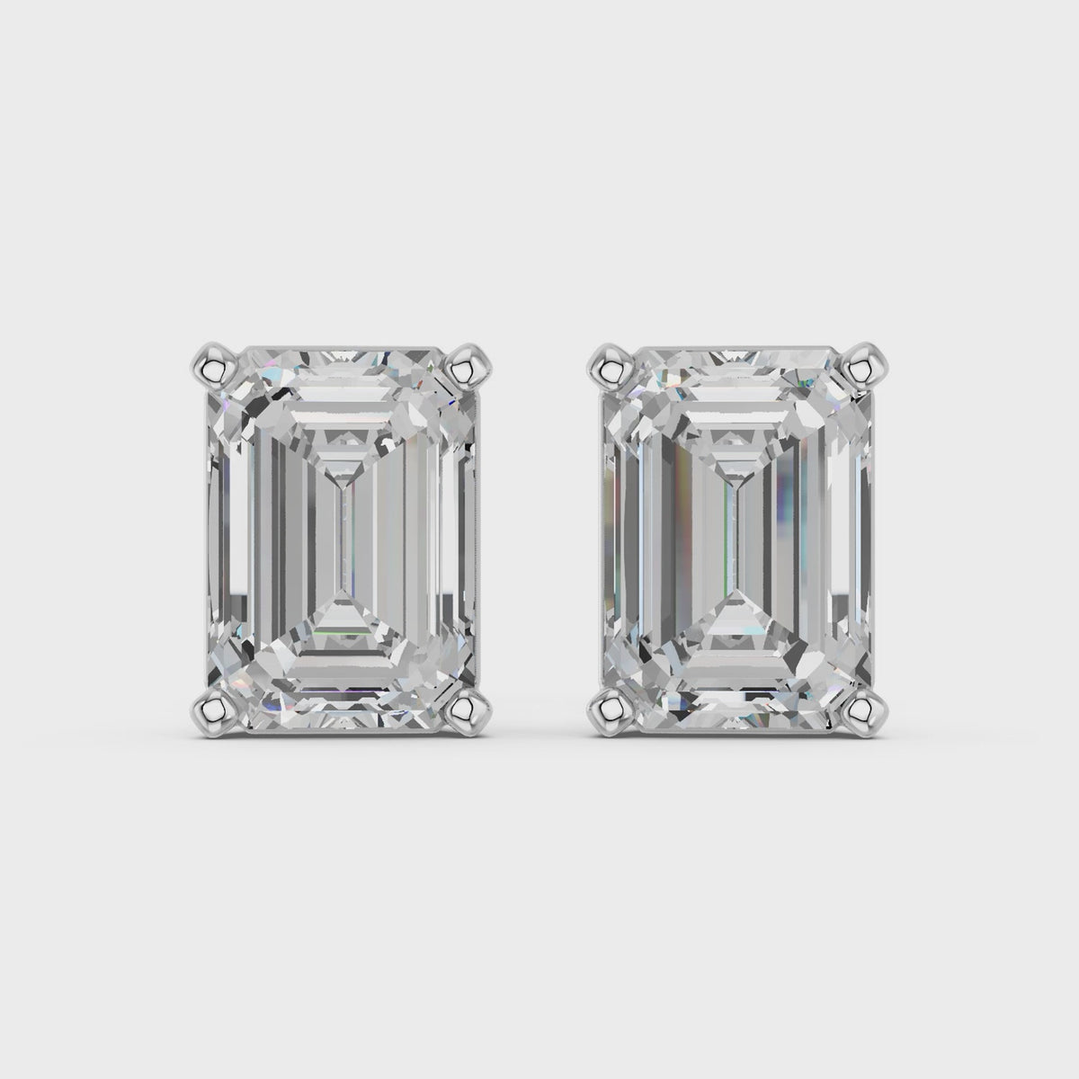 Emerald Cut Lab Diamond Solitaire Stud in 14K White Gold – video