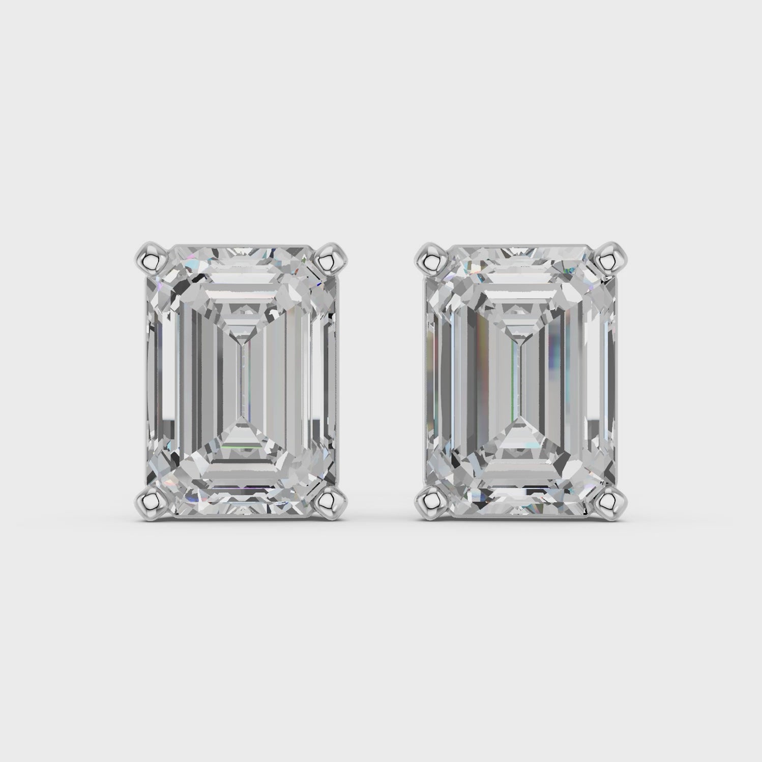 Emerald Cut Lab Diamond Solitaire Stud in 14K White Gold – video