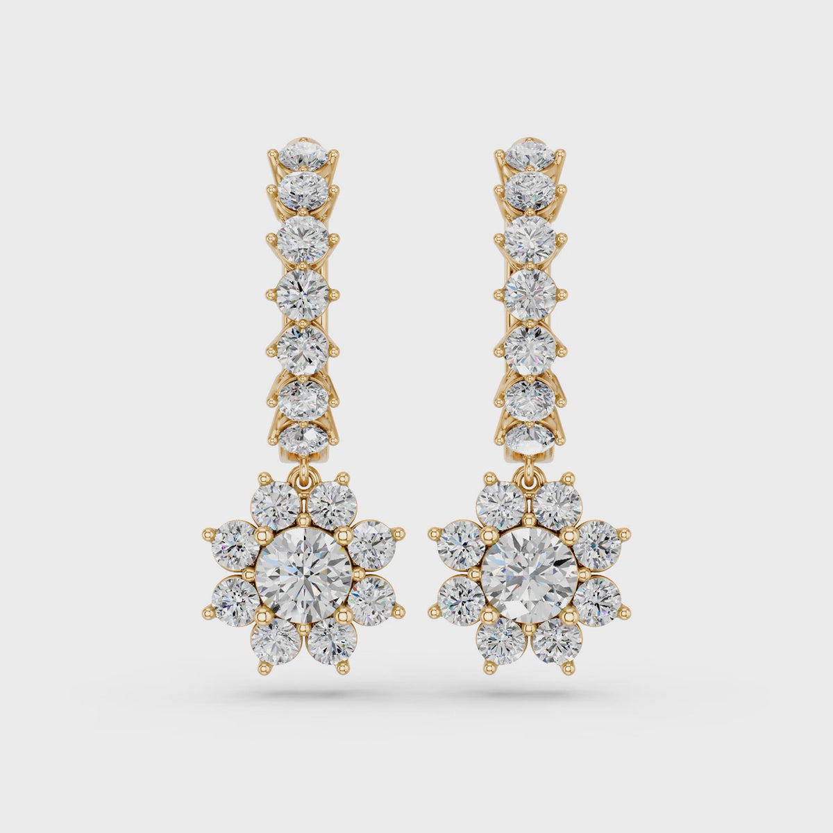 Round Lab Diamond Dangle Drop Hoop Earring in 14K Yellow Gold – video