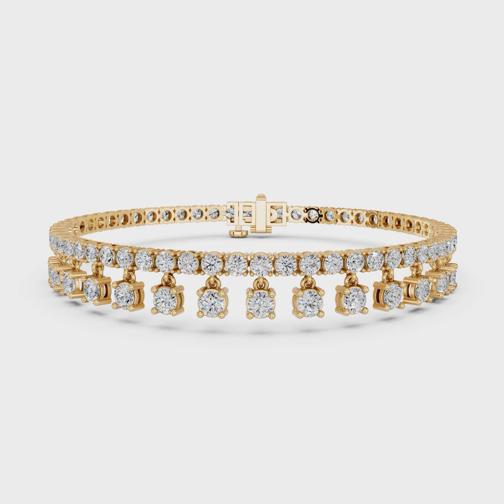 Round Lab Diamond Bracelet With Dangling Stones in 14K Yellow Gold – video