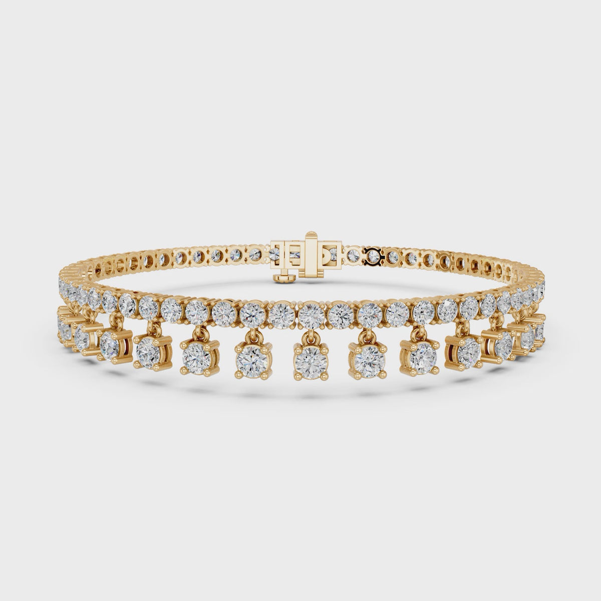 Round Lab Diamond Bracelet With Dangling Stones in 14K Yellow Gold – video
