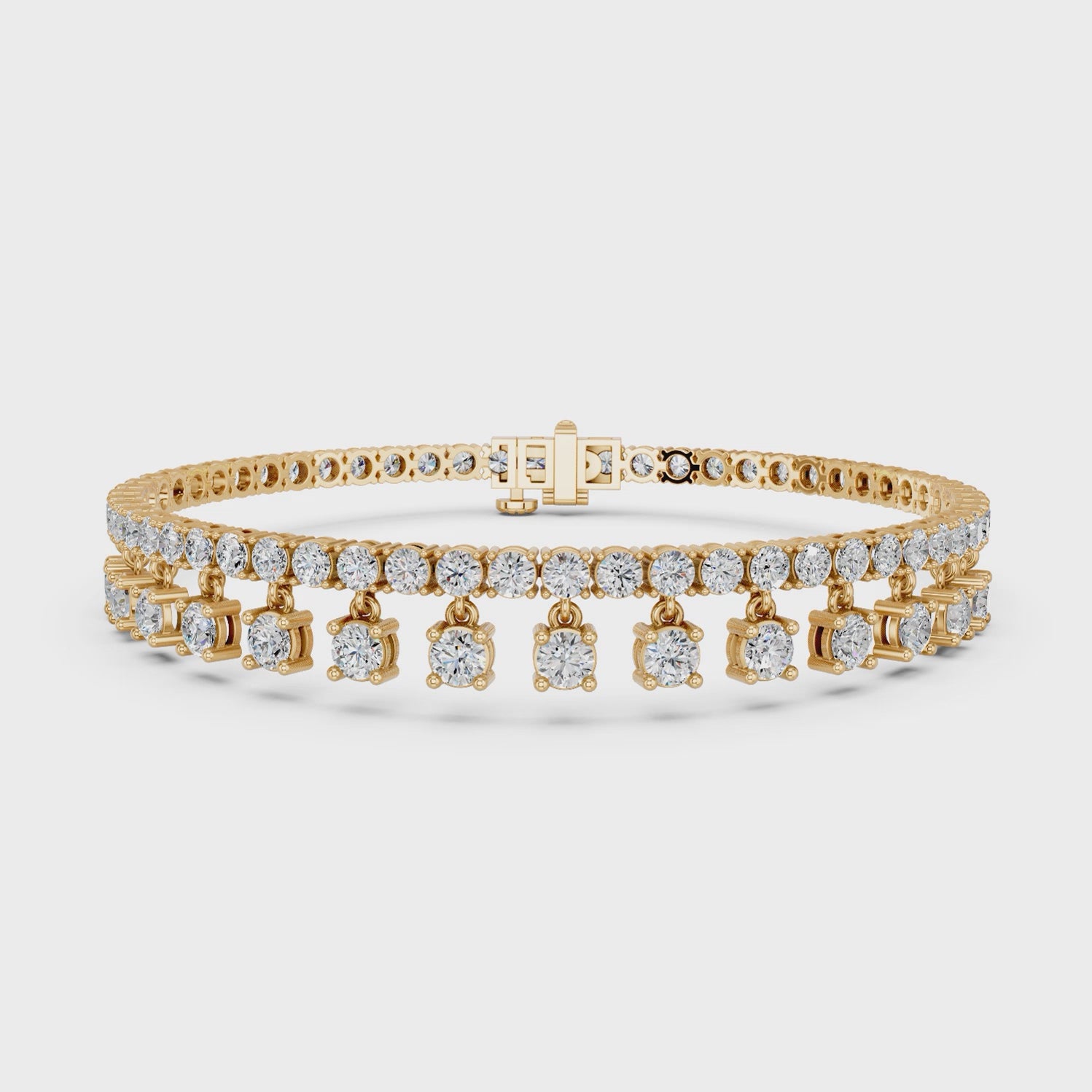 Round Lab Diamond Bracelet With Dangling Stones in 14K Yellow Gold – video