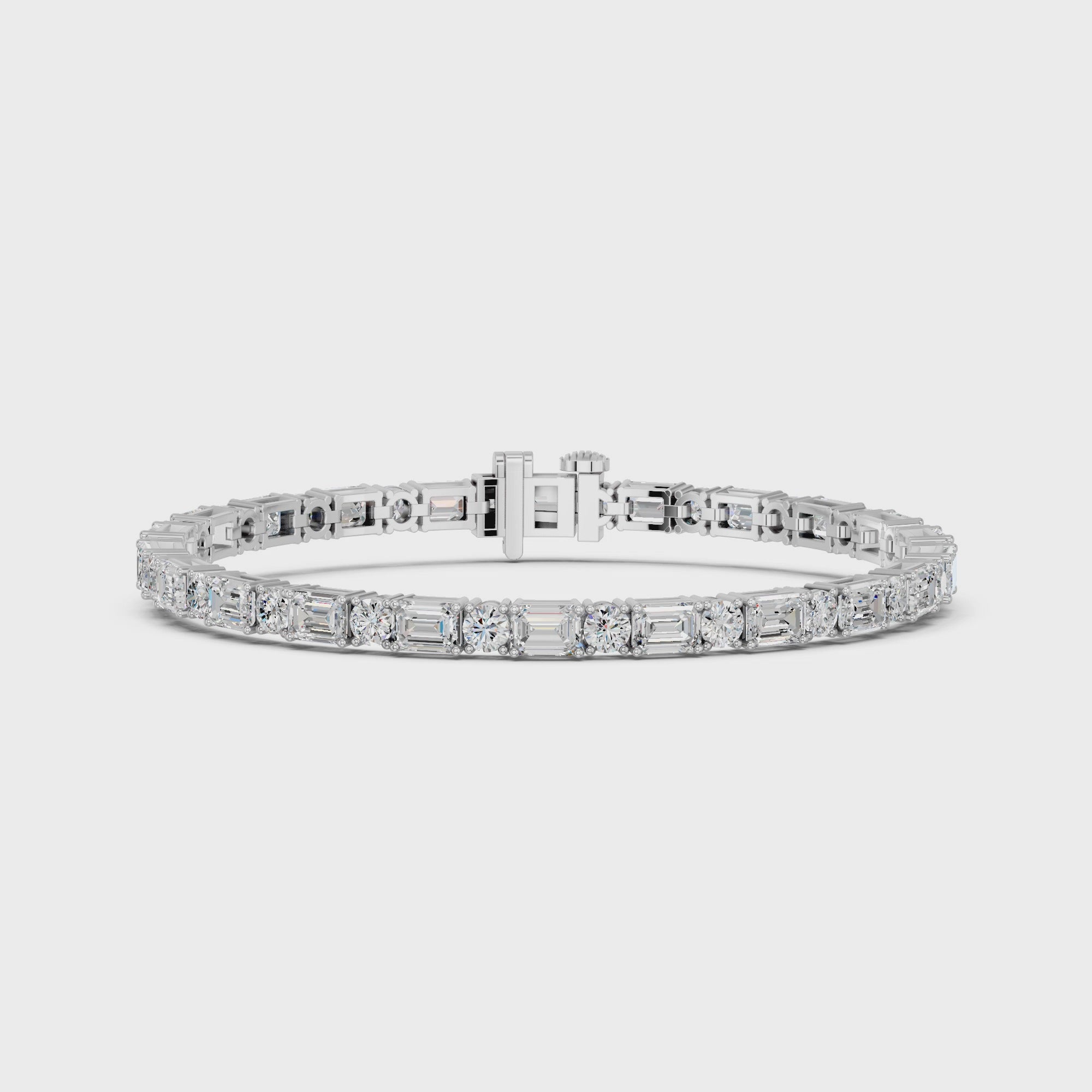 Alternating Emerald Cut And Round Lab Diamond Tennis Bracelet in 14K White Gold – video