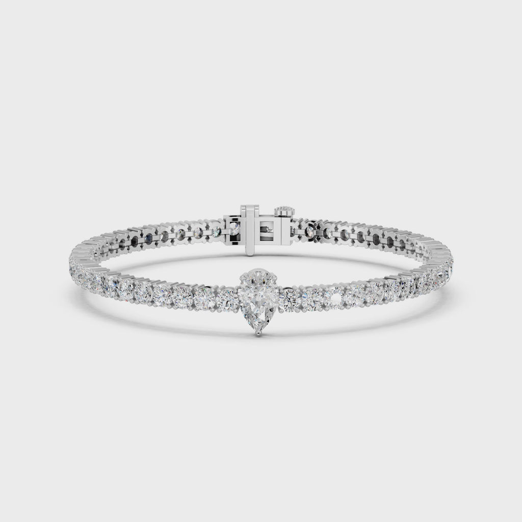 Pear Center Stone Lab Diamond Tennis Bracelet in 14K White Gold – video