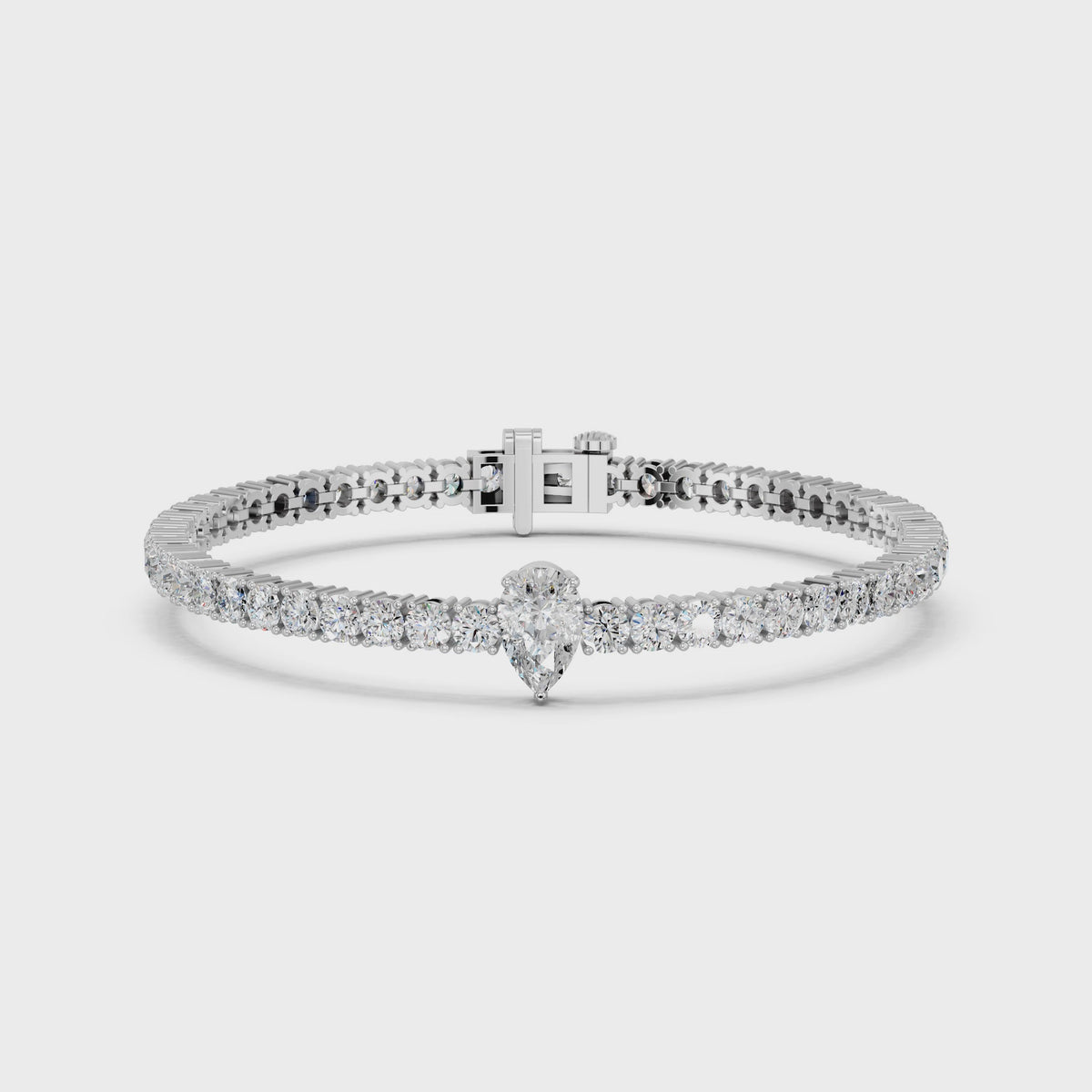Pear Center Stone Lab Diamond Tennis Bracelet in 14K White Gold – video