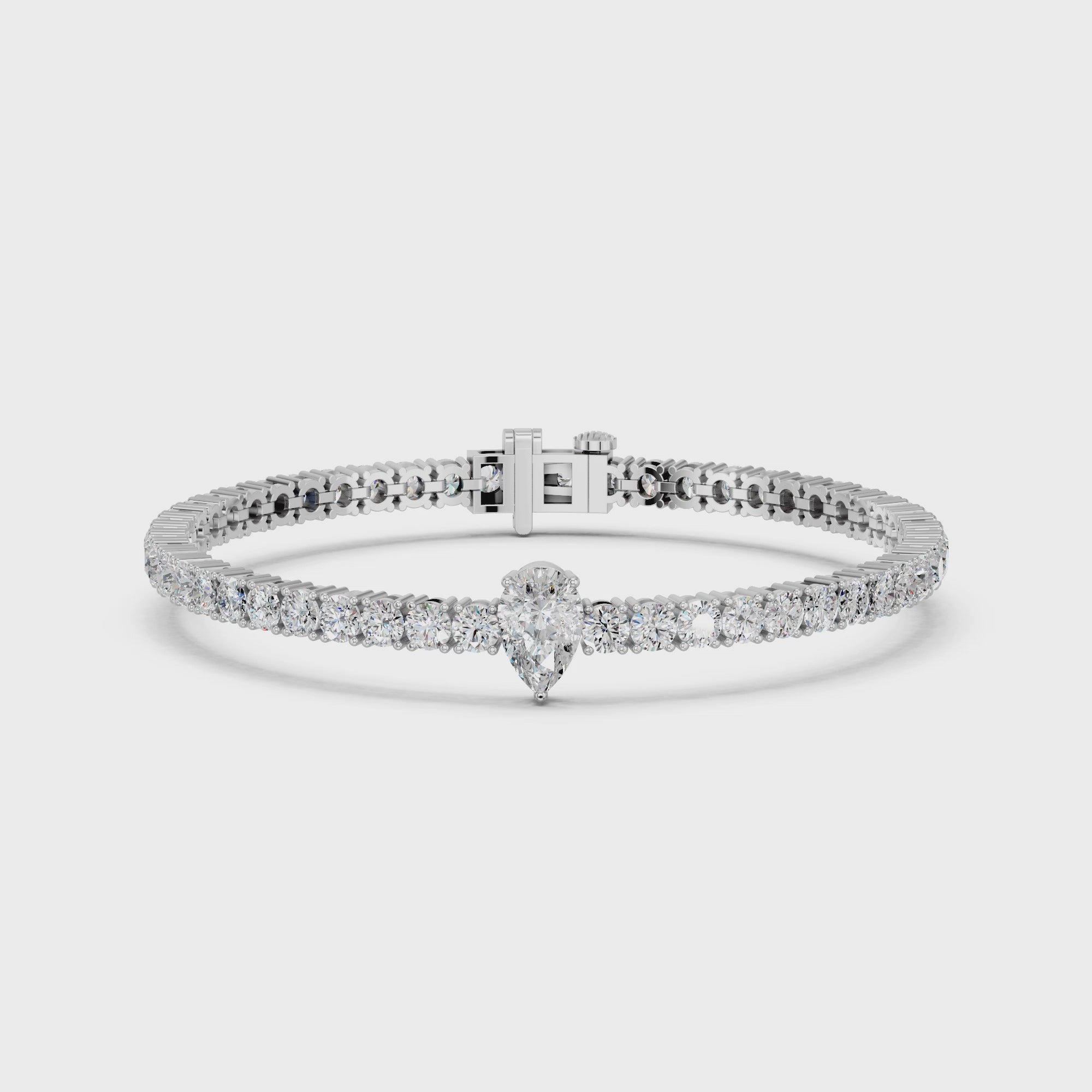 Pear Center Stone Lab Diamond Tennis Bracelet in 14K White Gold – video