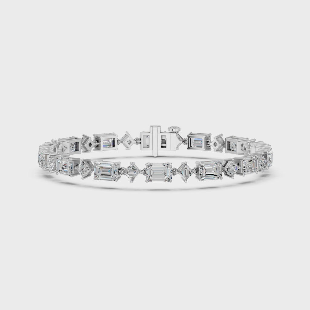 Alternating Emerald Cut And Princess Cut Lab Diamond Tennis Bracelet in 14K White Gold – video