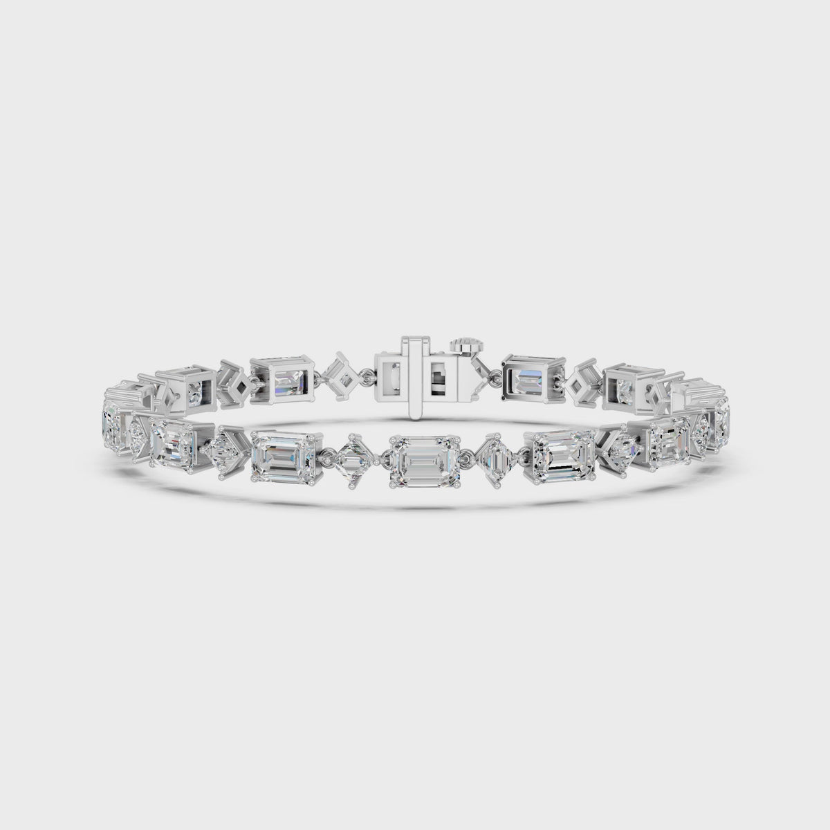 Alternating Emerald Cut And Princess Cut Lab Diamond Tennis Bracelet in 14K White Gold – video
