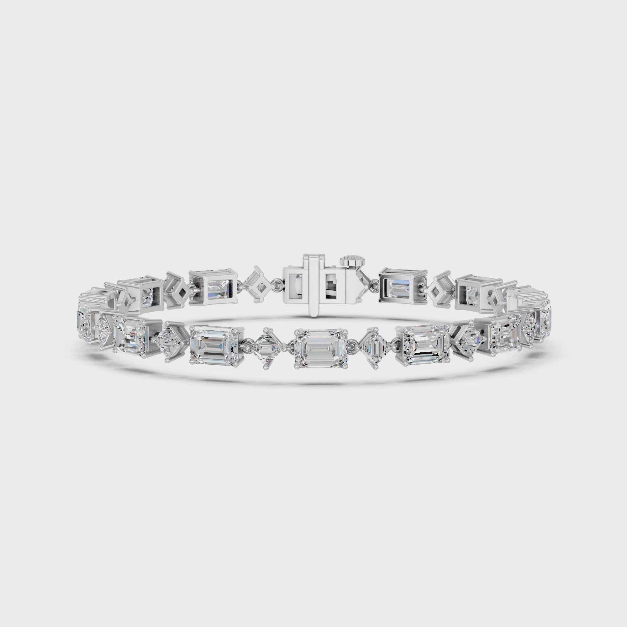 Alternating Emerald Cut And Princess Cut Lab Diamond Tennis Bracelet in 14K White Gold – video
