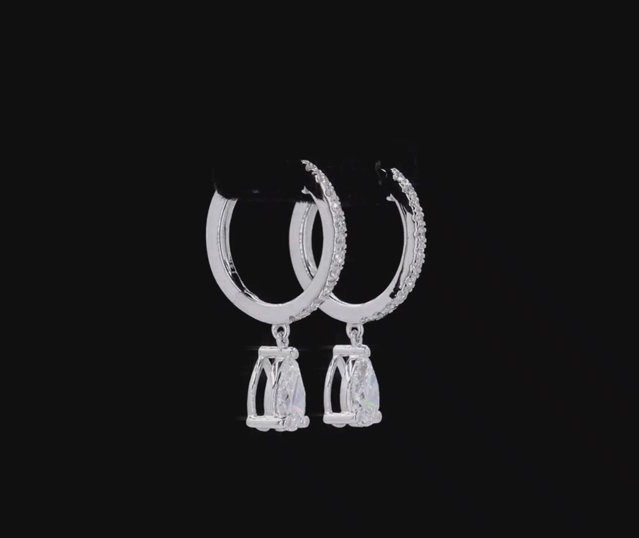 1.3Ct DIAMOND PAVE HOOP EARRINGS WITH PEAR SOLITAIRE DIAMOND DROPS