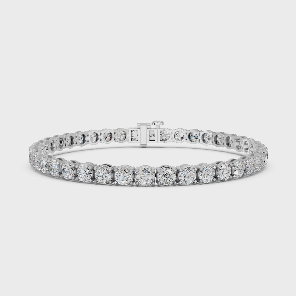 Round Lab Diamond 4 Prong Straight Line Tennis Bracelet in 14K White Gold – video
