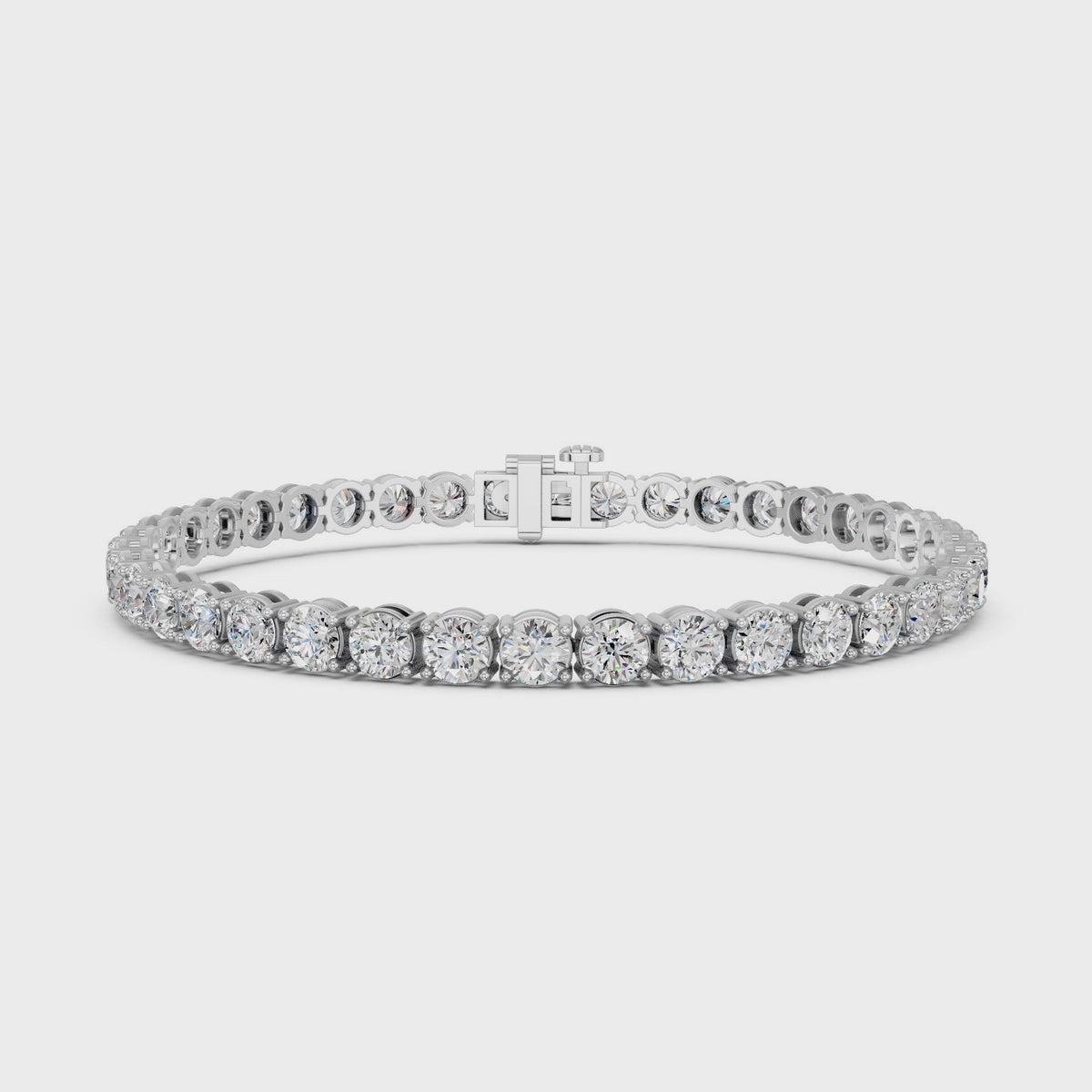 Round Lab Diamond 4 Prong Straight Line Tennis Bracelet in 14K White Gold – video