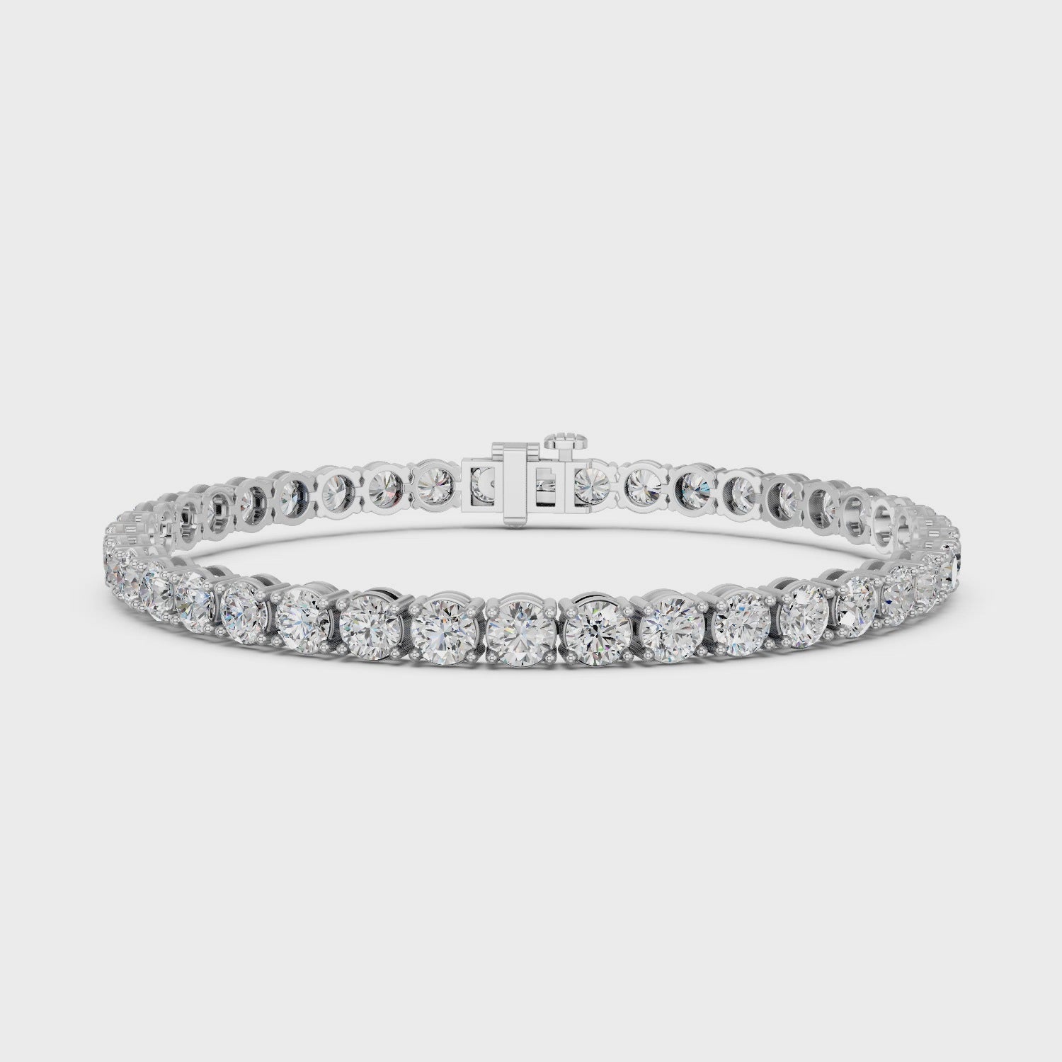 Round Lab Diamond 4 Prong Straight Line Tennis Bracelet in 14K White Gold – video
