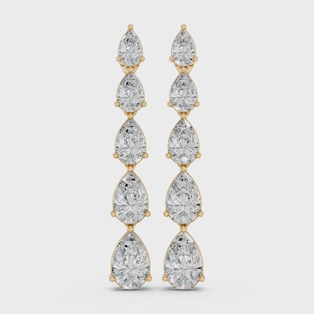 Pear Lab Diamond Linear Earring in 14K Yellow Gold – video