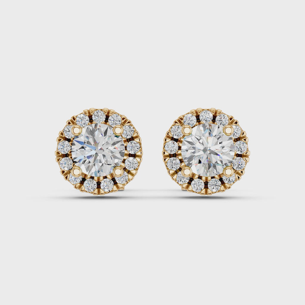 Round Lab Diamond Halo Stud in 14K Yellow Gold – video