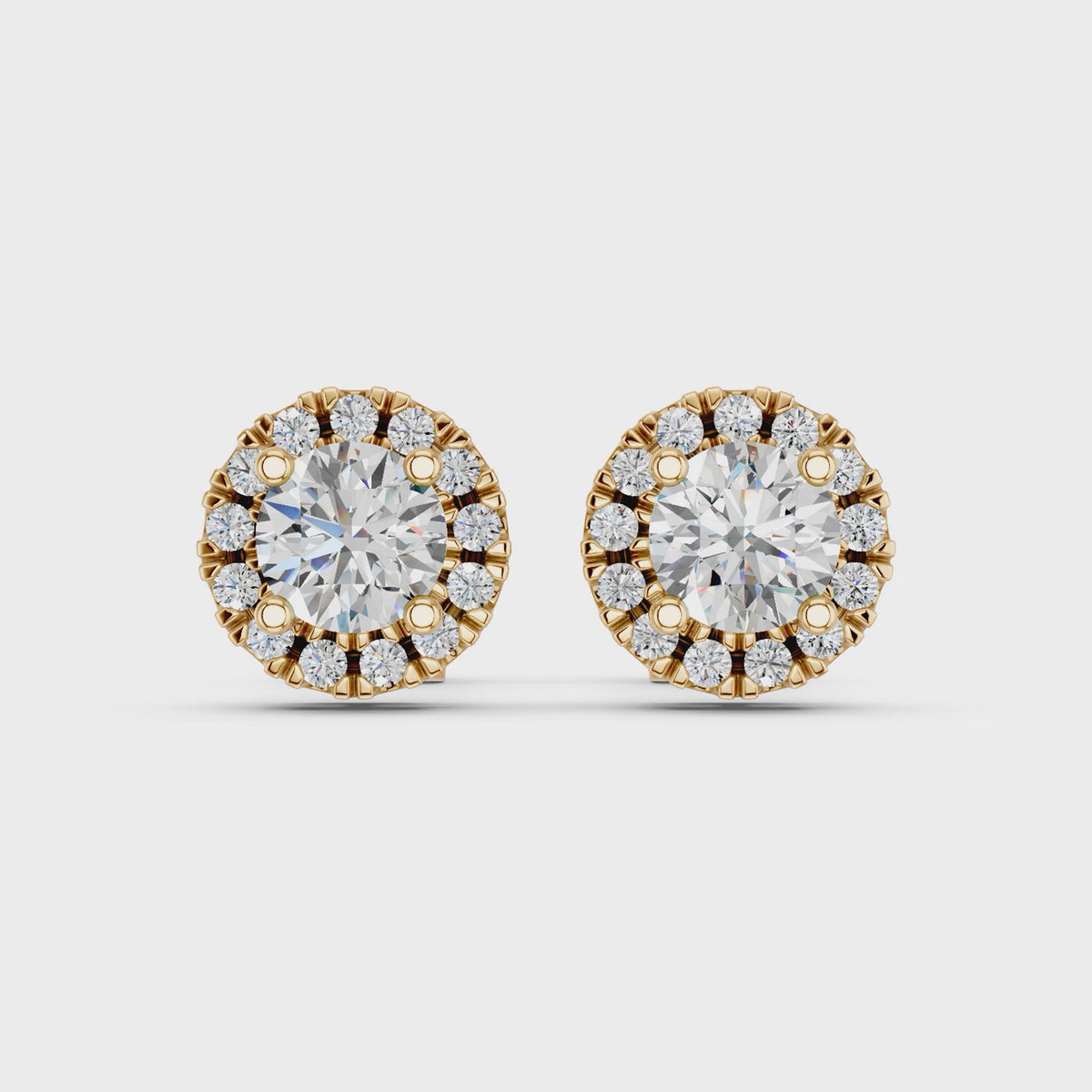 Round Lab Diamond Halo Stud in 14K Yellow Gold – video